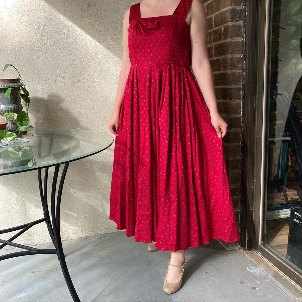 Vintage Laura Ashley Red dress with blue paisley print